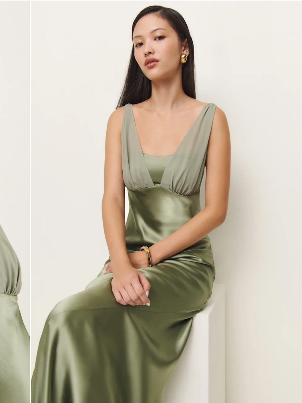 Reformation Lune Dress Green - Size 2 - Picture 3 of 7